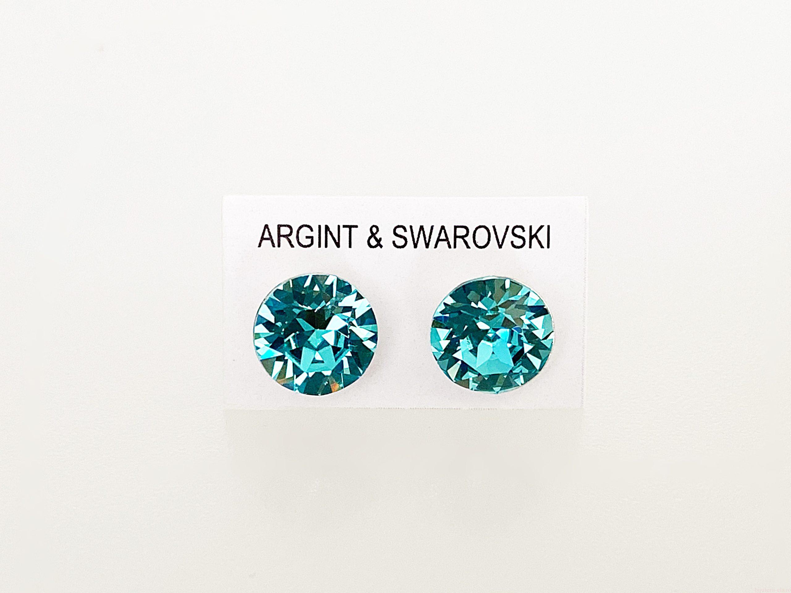 IMG_4675 Cercei din argint 925 rodiat, marcat, cu Swarovski, model Chaton, culoare Light Turquoise, dimensiune cristale 8 mm. poza 2