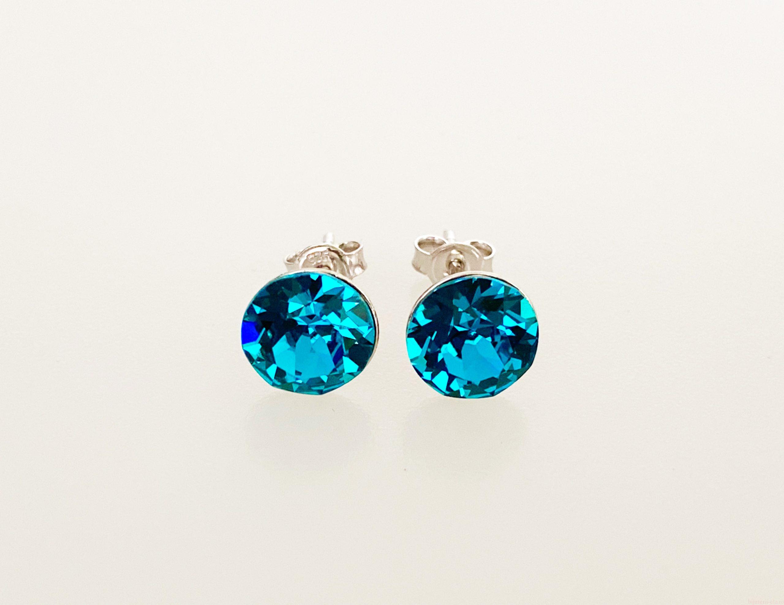 IMG_4678 Cercei din argint 925 rodiat, marcat, cu Swarovski, model Chaton, culoare Blue Zircon, dimensiune cristale 8 mm. poza 1