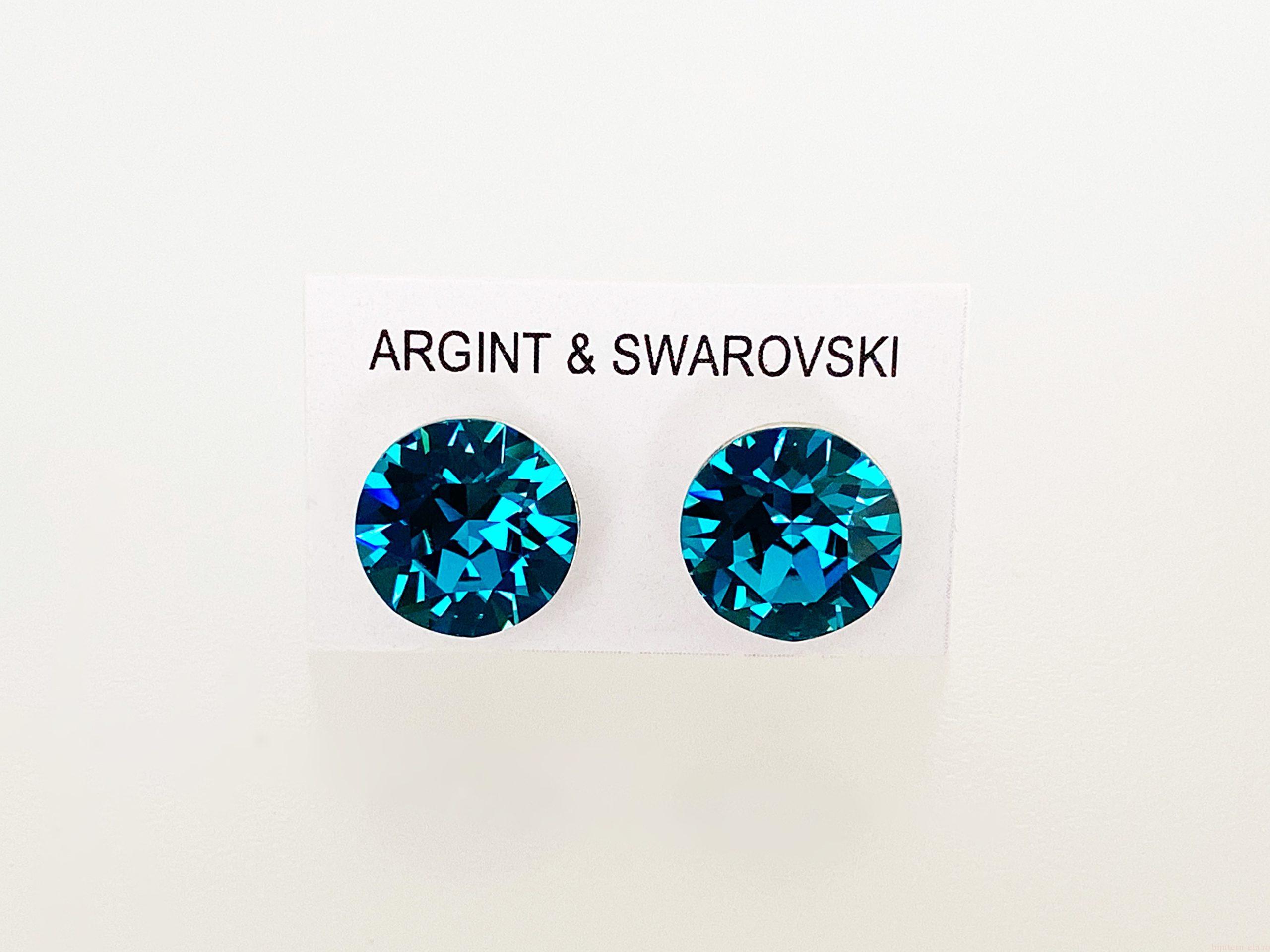 IMG_4683 Cercei din argint 925 rodiat, marcat, cu Swarovski, model Chaton, culoare Indicolite, dimensiune cristale 8 mm. poza 2