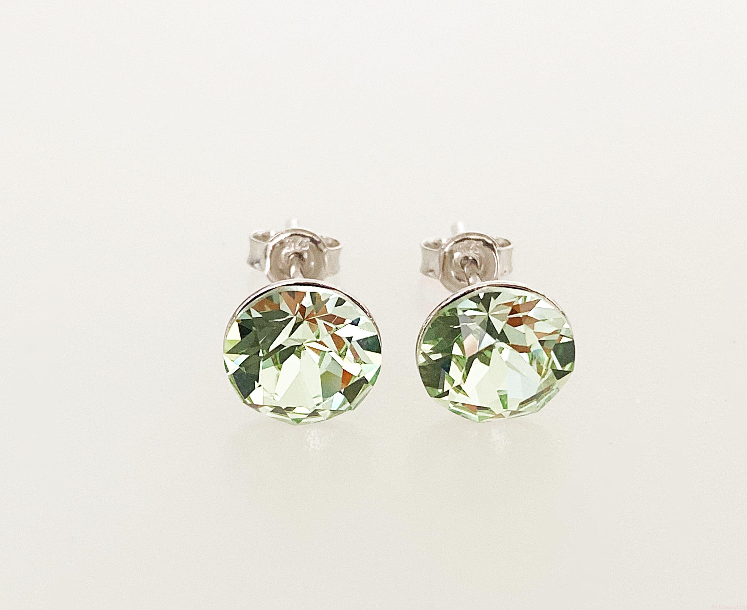IMG_4699 Cercei din argint 925 rodiat, marcat, cu Swarovski, model Chaton, culoare Chrysolite, dimensiune cristale 8 mm poza 1