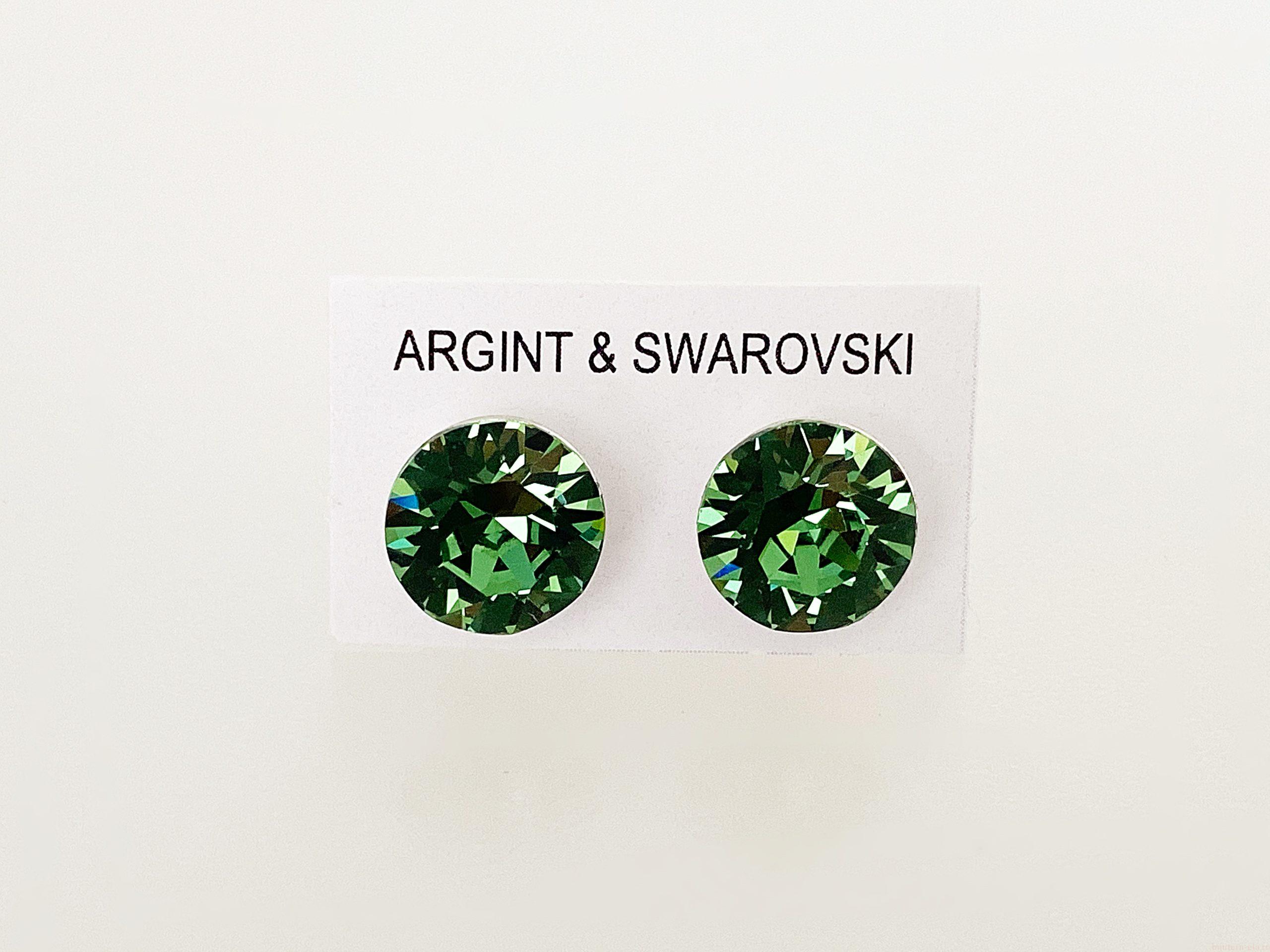 IMG_4705 Cercei din argint 925 rodiat, marcat, cu Swarovski, model Chaton, culoare Erinite, dimensiune cristale 8 mm poza 2
