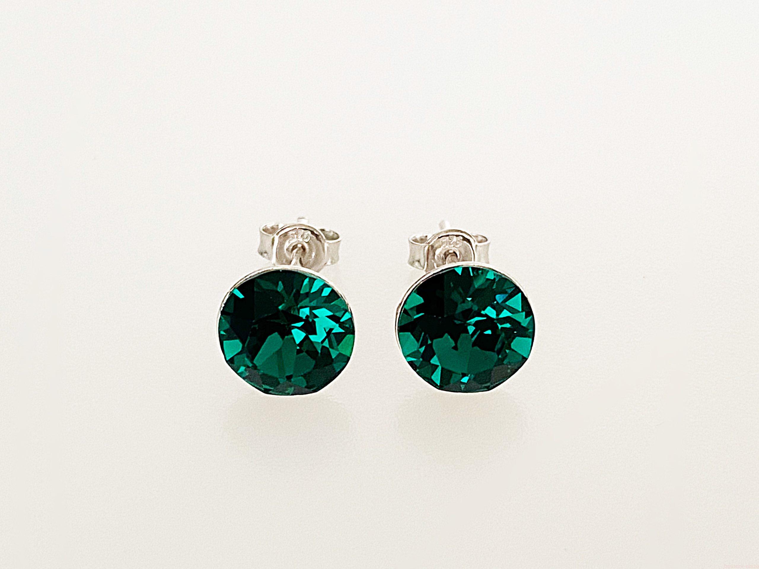 IMG_4716 Cercei din argint 925 rodiat, marcat, cu Swarovski, model Chaton, culoare Emerald, dimensiune cristale 8 mm poza 1