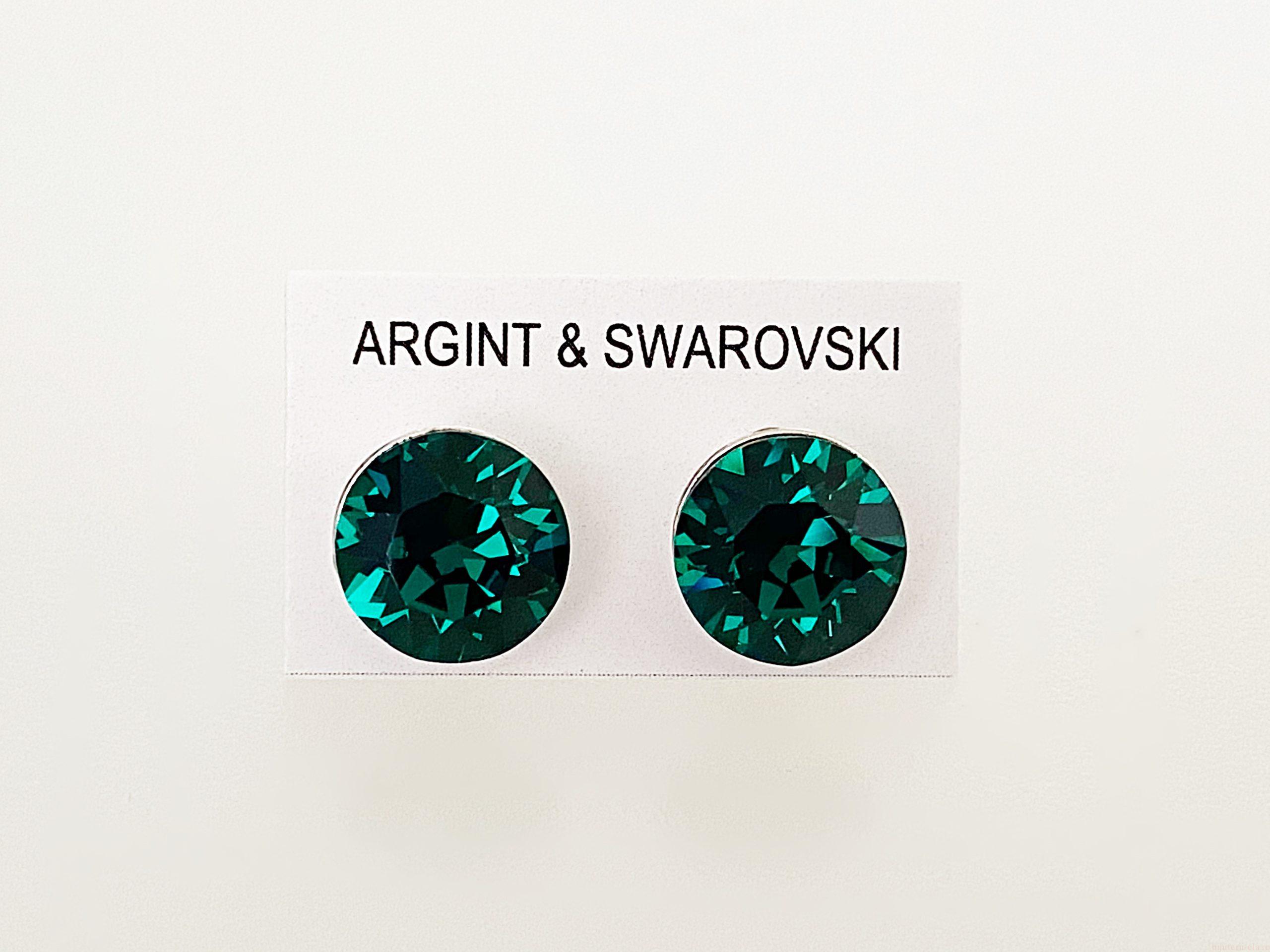 IMG_4717 Cercei din argint 925 rodiat, marcat, cu Swarovski, model Chaton, culoare Emerald, dimensiune cristale 8 mm poza 2