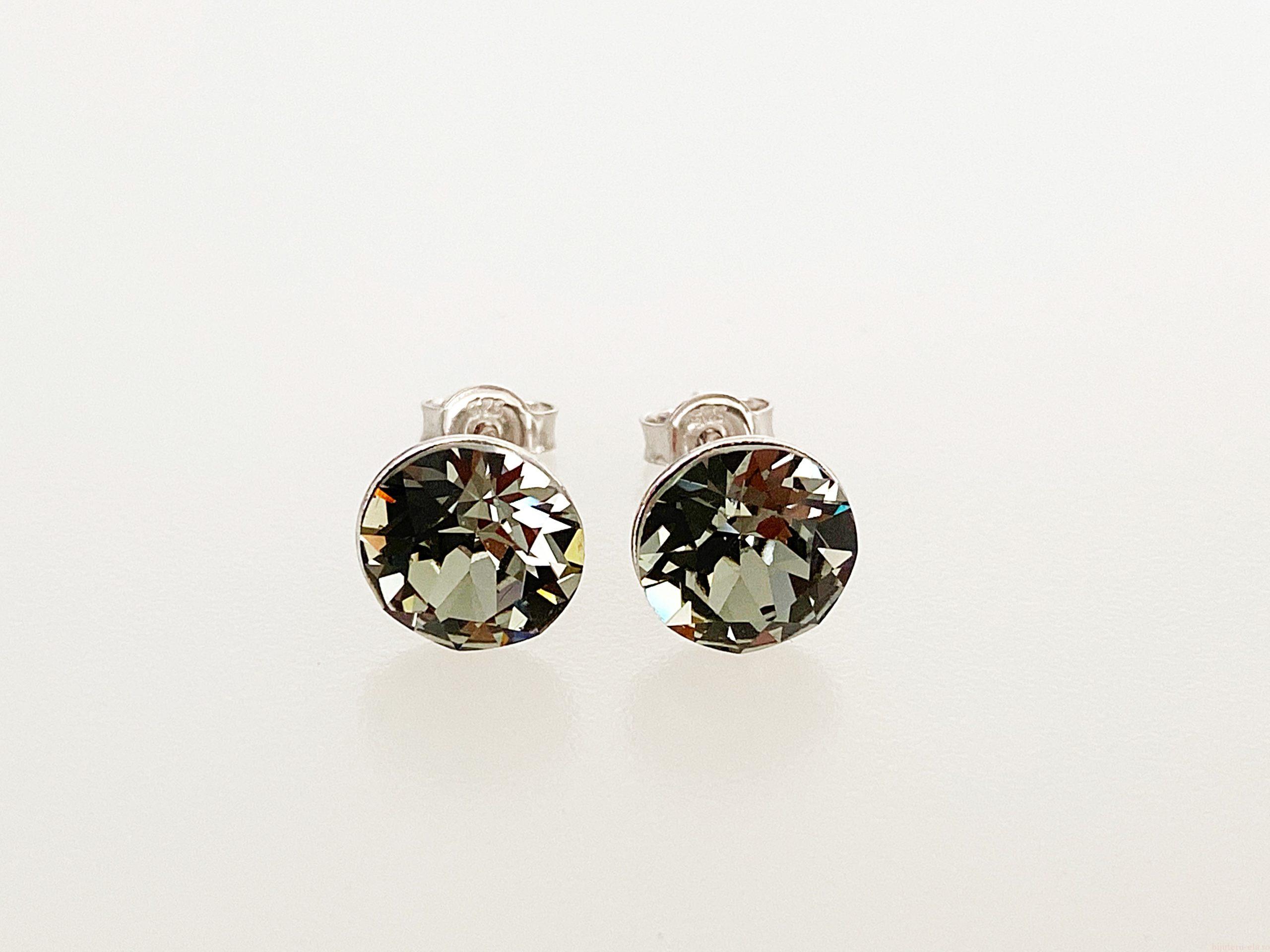 IMG_4724 Cercei din argint 925 rodiat, marcat, cu Swarovski, model Chaton, culoare Black Diamond, dimensiune cristale 8 mm poza 1