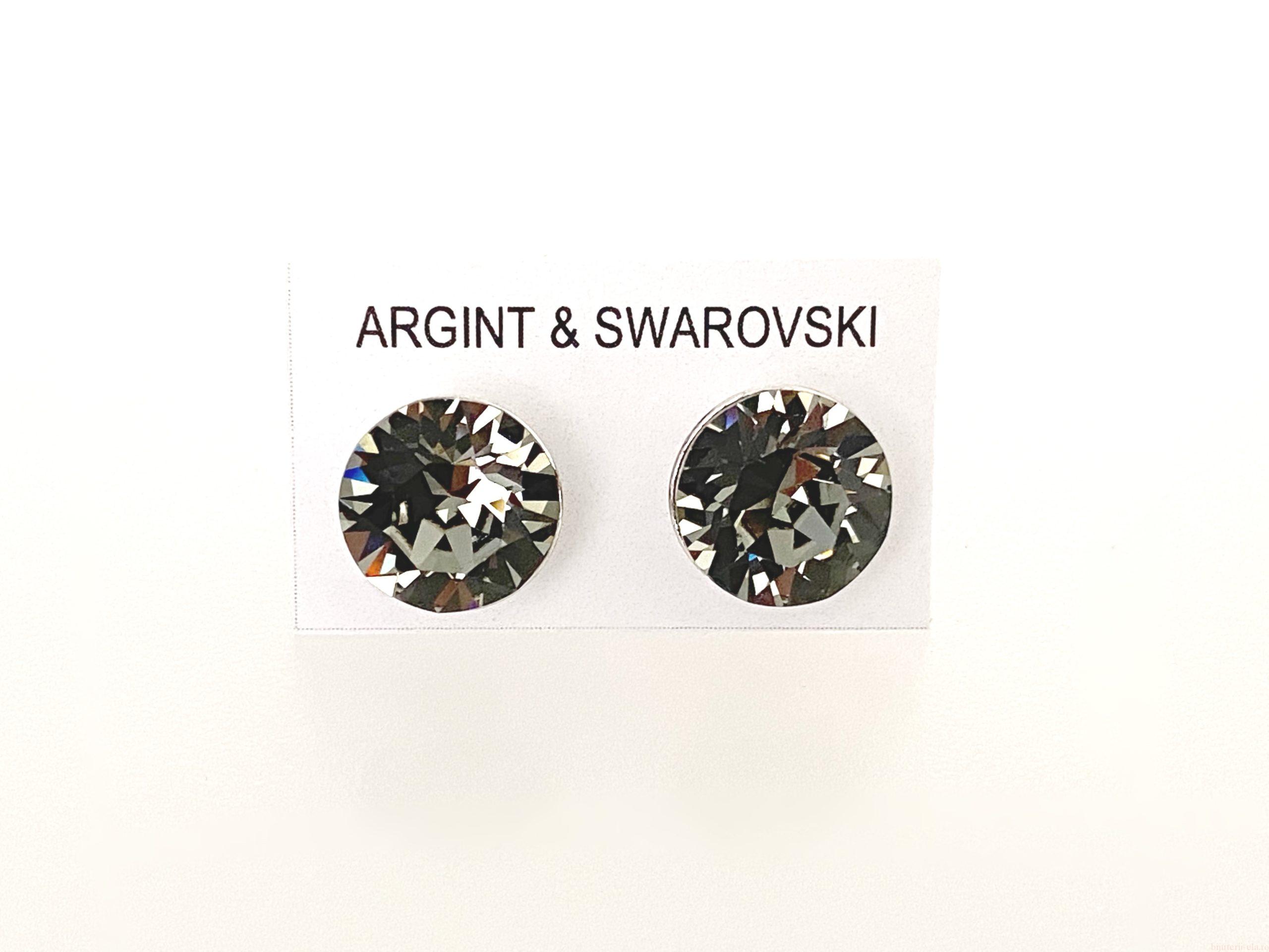 IMG_4725 Cercei din argint 925 rodiat, marcat, cu Swarovski, model Chaton, culoare Black Diamond, dimensiune cristale 8 mm poza 2