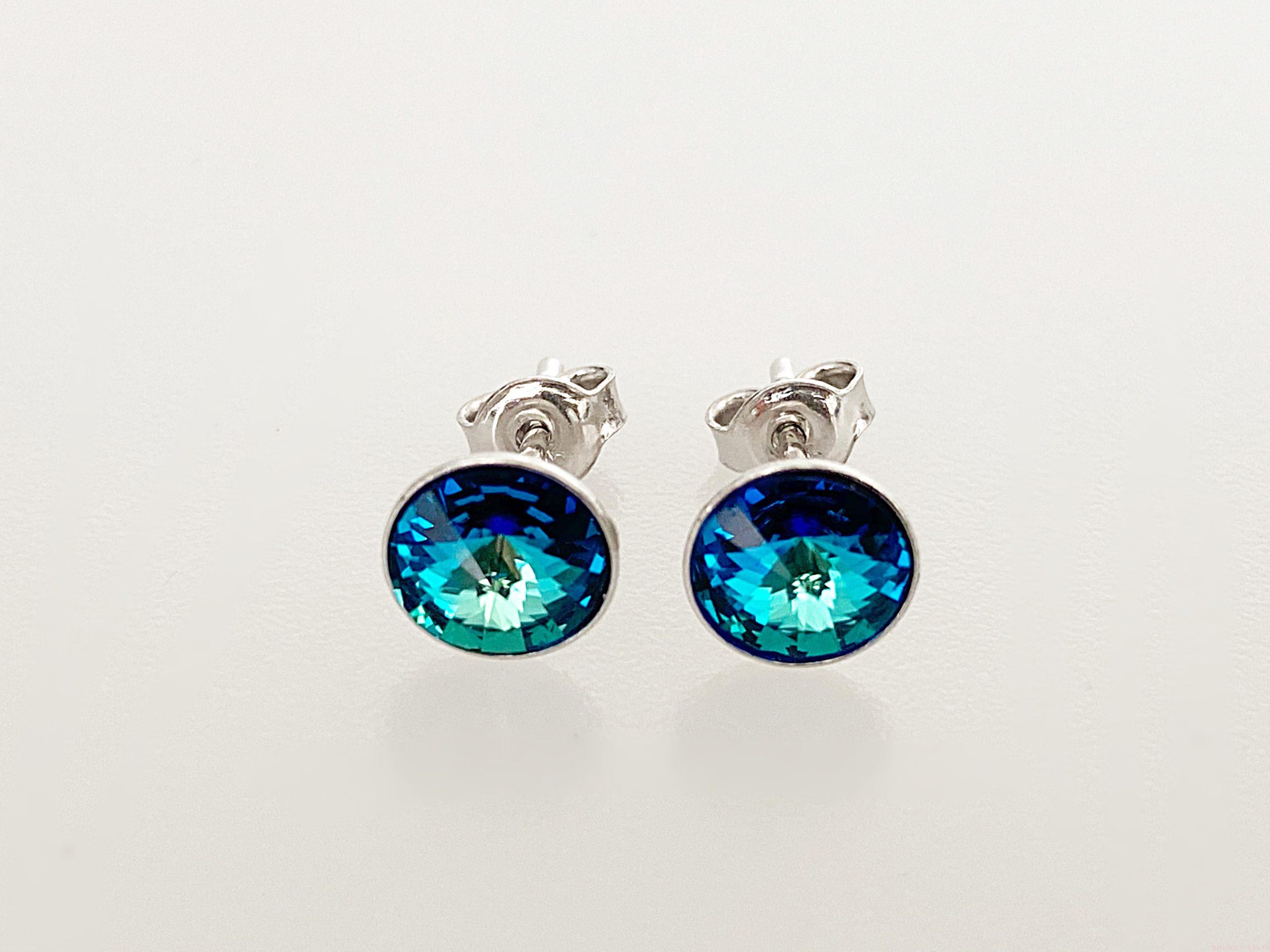 IMG_4780 Cercei din argint 925 rodiat, marcat, cu Swarovski, model Rivoli, culoare Bermuda Blue poza 1