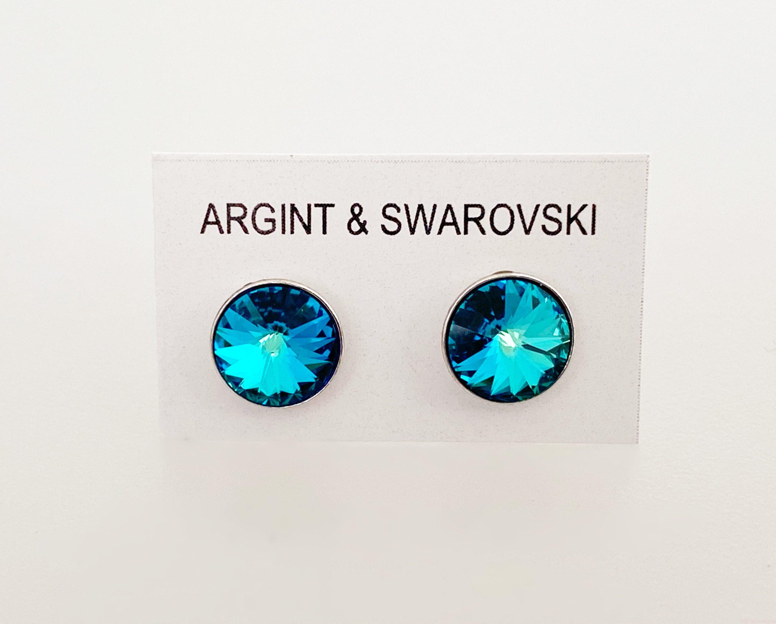 IMG_4781 Cercei din argint 925 rodiat, marcat, cu Swarovski, model Rivoli, culoare Bermuda Blue poza 2
