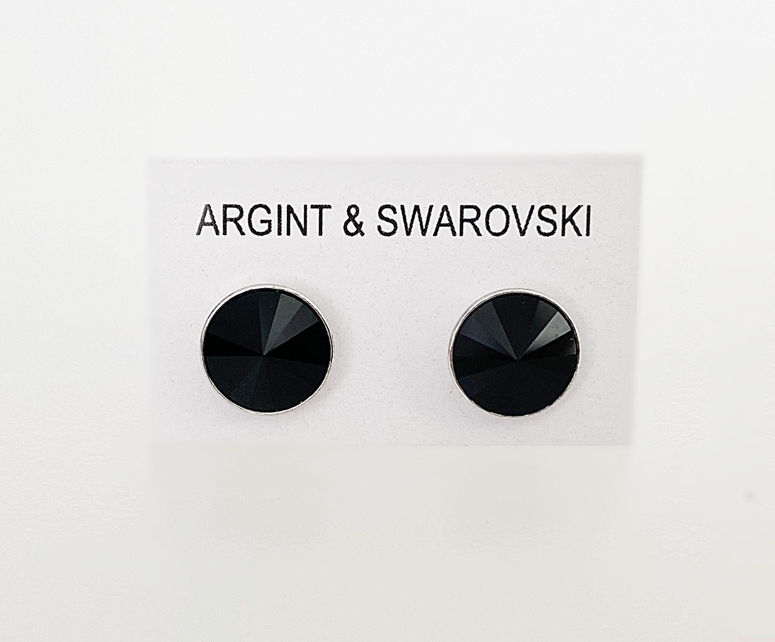 IMG_4805 Cercei din argint 925 rodiat, marcat, cu Swarovski, model Rivoli, culoare Jet poza 2