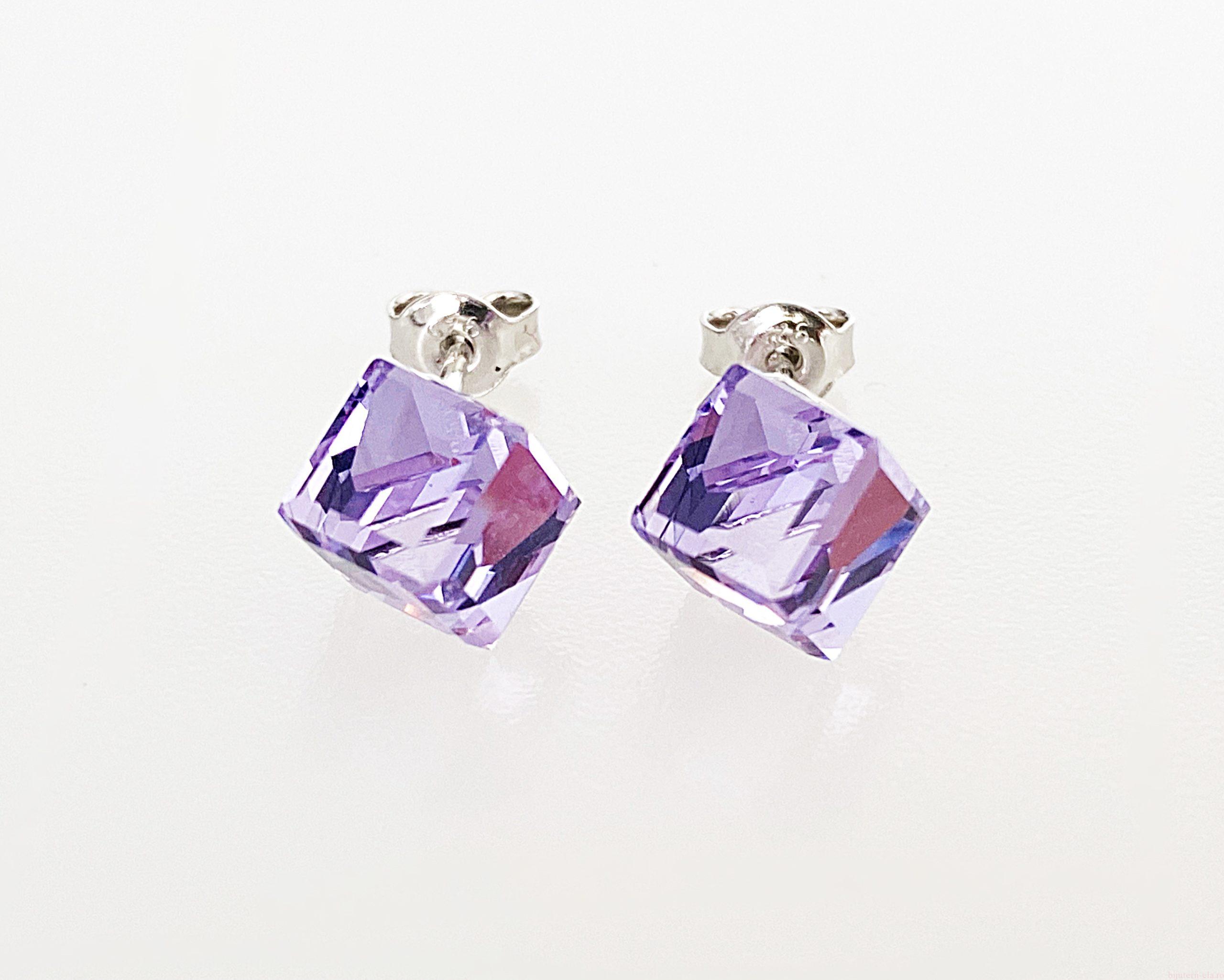 IMG_4810 Cercei din argint 925 rodiat, marcat, cu Swarovski, model Cub, culoare Violet poza 1
