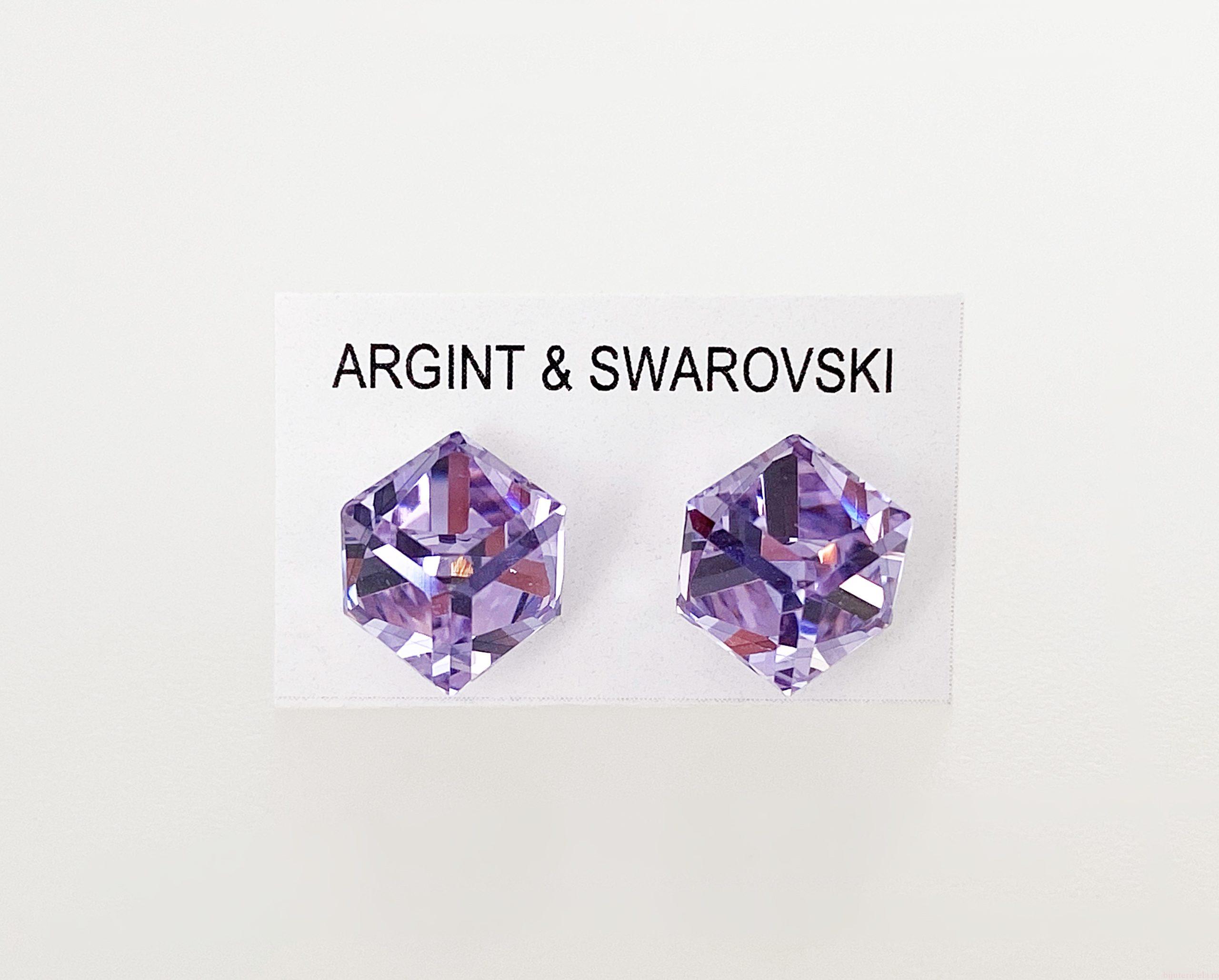 IMG_4811 Cercei din argint 925 rodiat, marcat, cu Swarovski, model Cub, culoare Violet poza 2