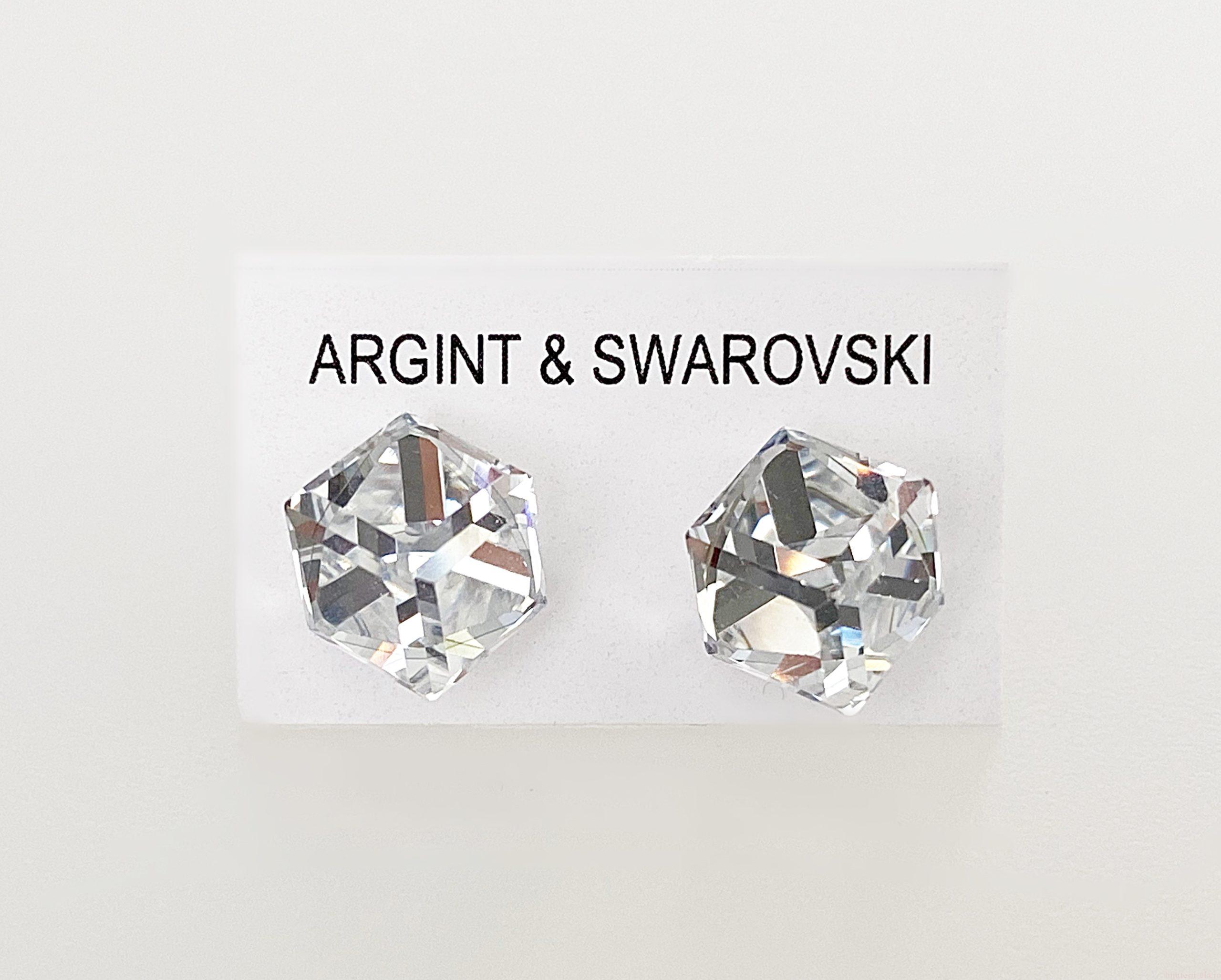 IMG_4813 Cercei din argint 925 rodiat, marcat, cu Swarovski, model Cub, culoare Crystal, poza 2