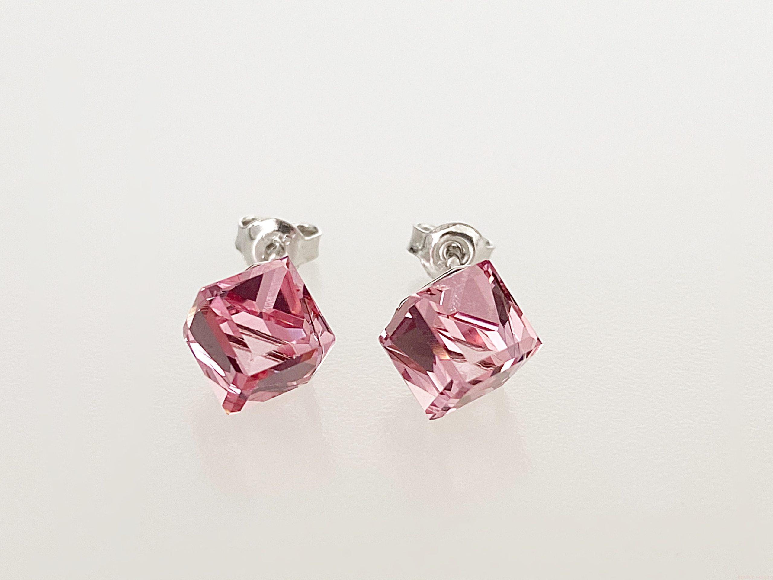 IMG_4817 Cercei din argint 925 rodiat, marcat, cu Swarovski, model Cub, culoare Light Rose poza 1