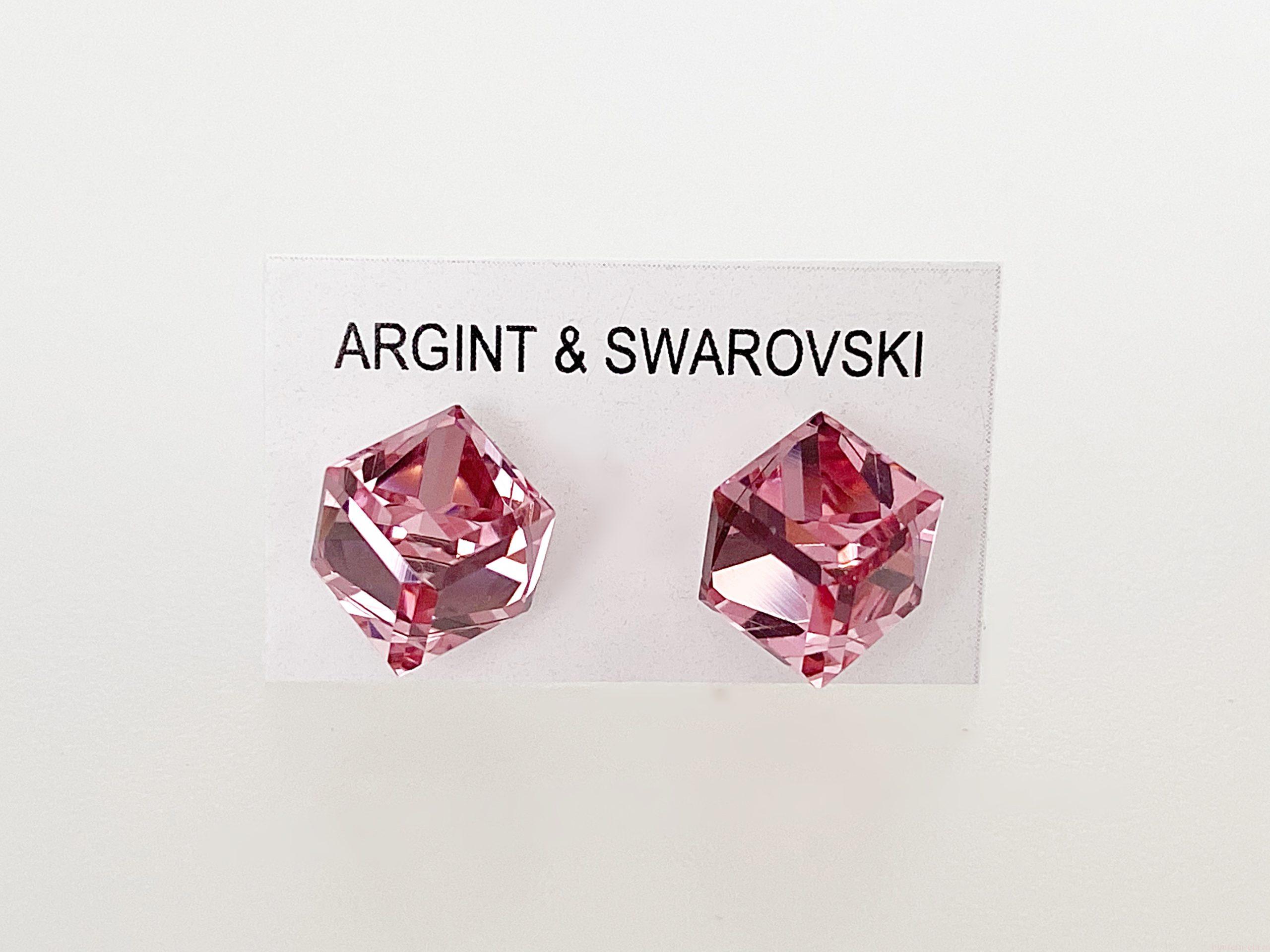 IMG_4818 Cercei din argint 925 rodiat, marcat, cu Swarovski, model Cub, culoare Light Rose poza 2