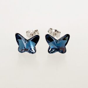 Cercei din argint 925 rodiat, marcat, cu Swarovski, model Fluture Cabouchon, culoare Denim Blue
