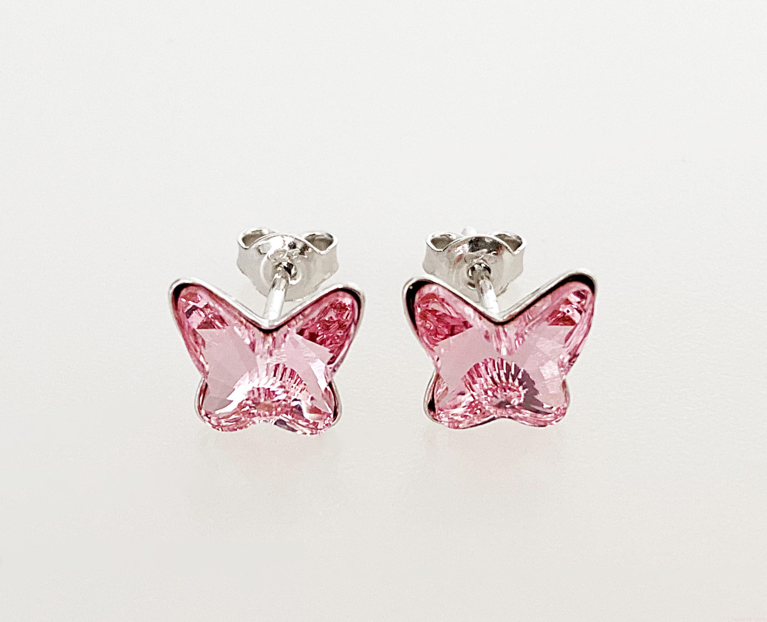 IMG_4830 Cercei din argint 925 rodiat, marcat, cu Swarovski, model Fluture Cabouchon, culoare Light Rose,