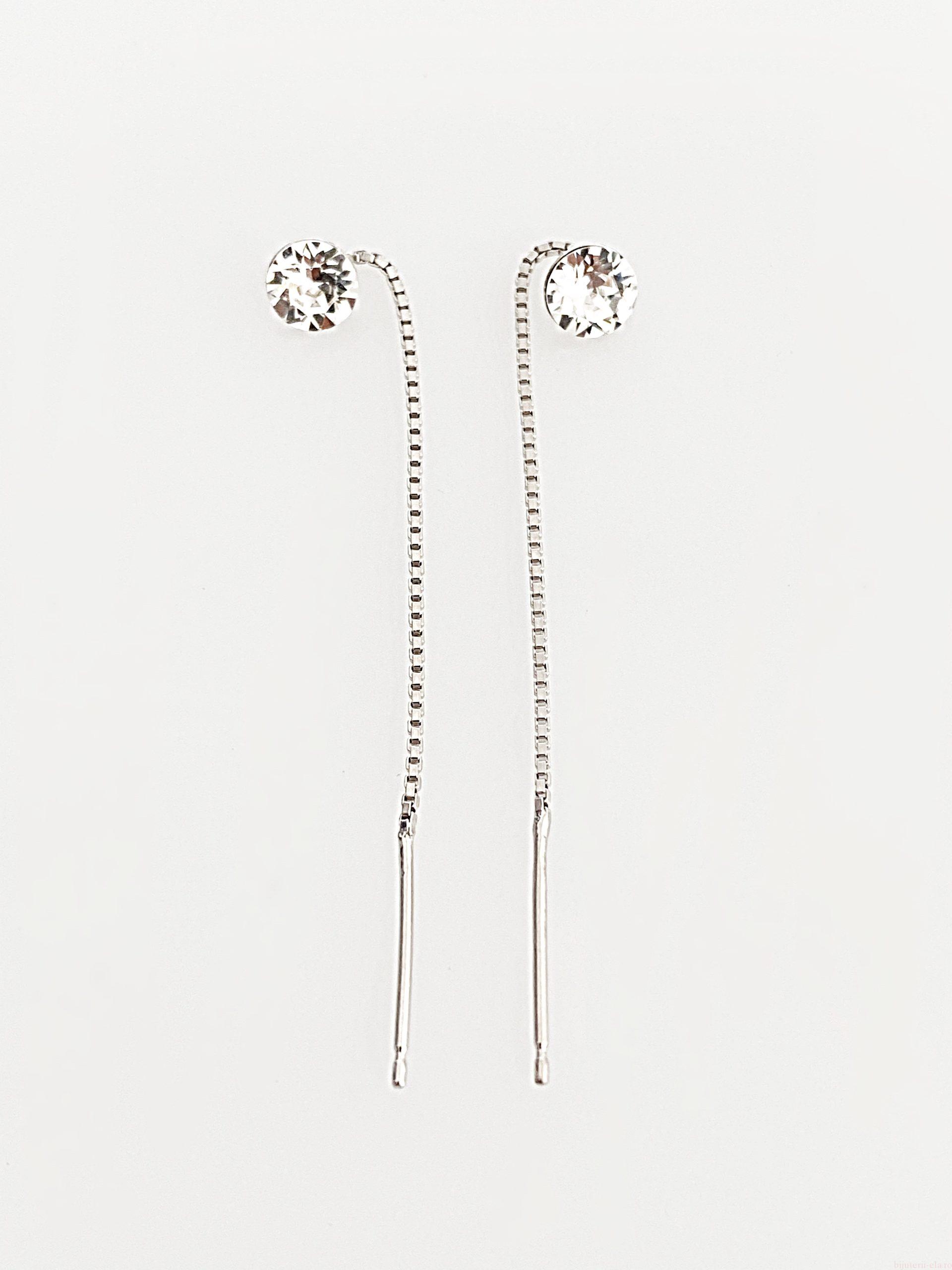 IMG_4891 Cercei din argint 925 rodiat, marcat, cu lantic si Swarovski, model Chaton, culoare Crystal, dimensiune cristale 6 mm