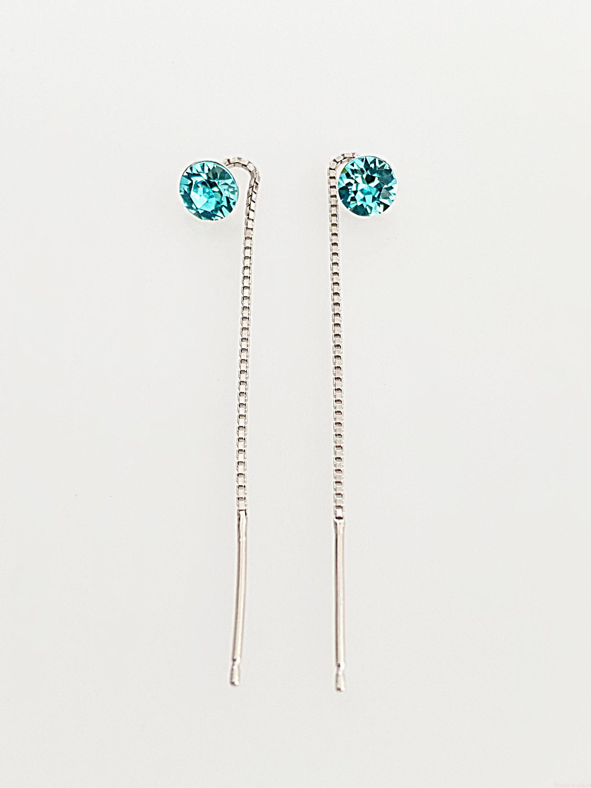 IMG_4893 Cercei din argint 925 rodiat, marcat, cu lantic si Swarovski, model Chaton, culoare Light Turquoise, dimensiune cristale 6 mm