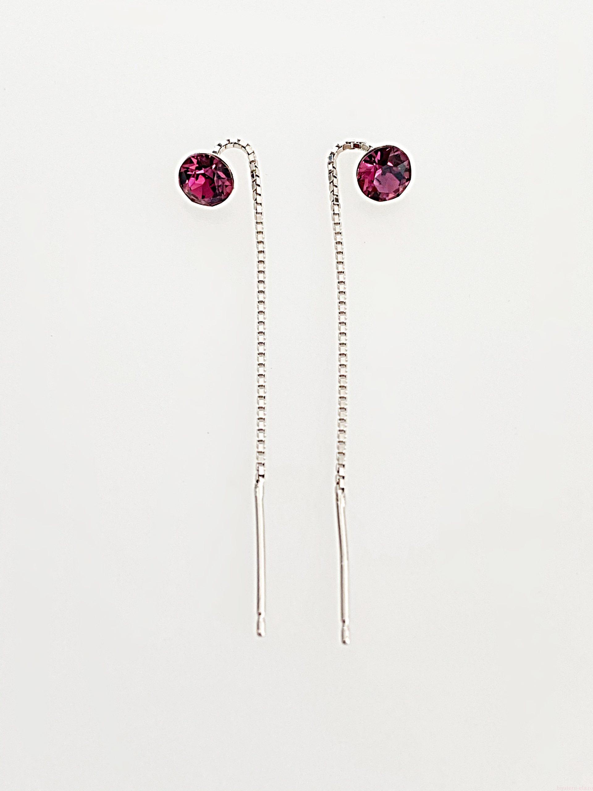 IMG_4895 Cercei din argint 925 rodiat, marcat, cu lantic si Swarovski, model Chaton, culoare Amethyst, dimensiune cristale 6 mm