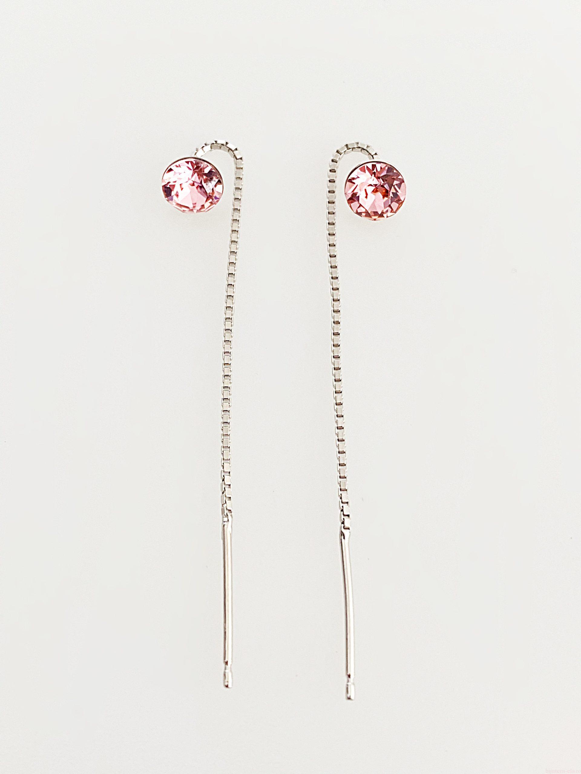 IMG_4900 Cercei din argint 925 rodiat, marcat, cu lantic si Swarovski, model Chaton, culoare Light Rose