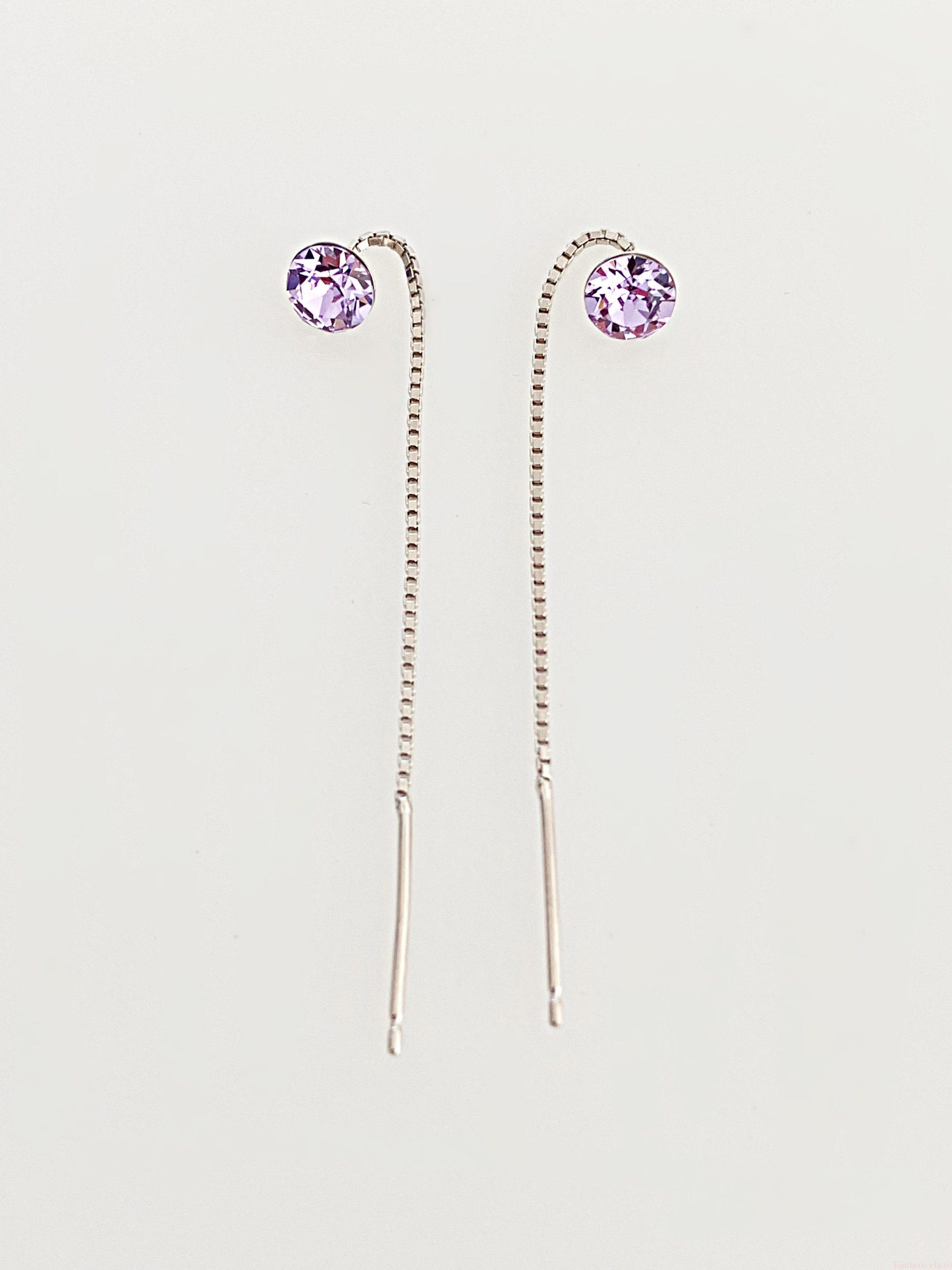 IMG_4905 Cercei din argint 925 rodiat, marcat, cu lantic si Swarovski, model Chaton, culoare Violet, dimensiune cristale 6 mm,