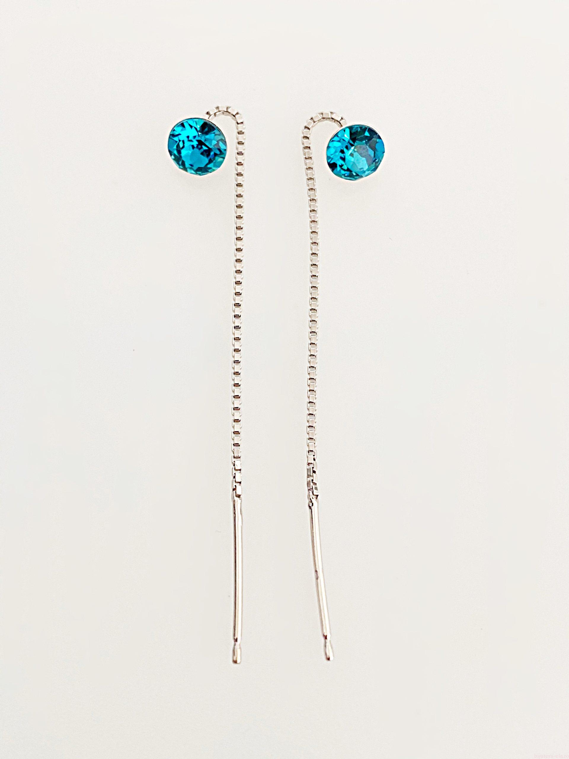 IMG_4913 Cercei din argint 925 rodiat, marcat, cu lantic si Swarovski, model Chaton, culoare Indicolite, dimensiune cristale 6 mm