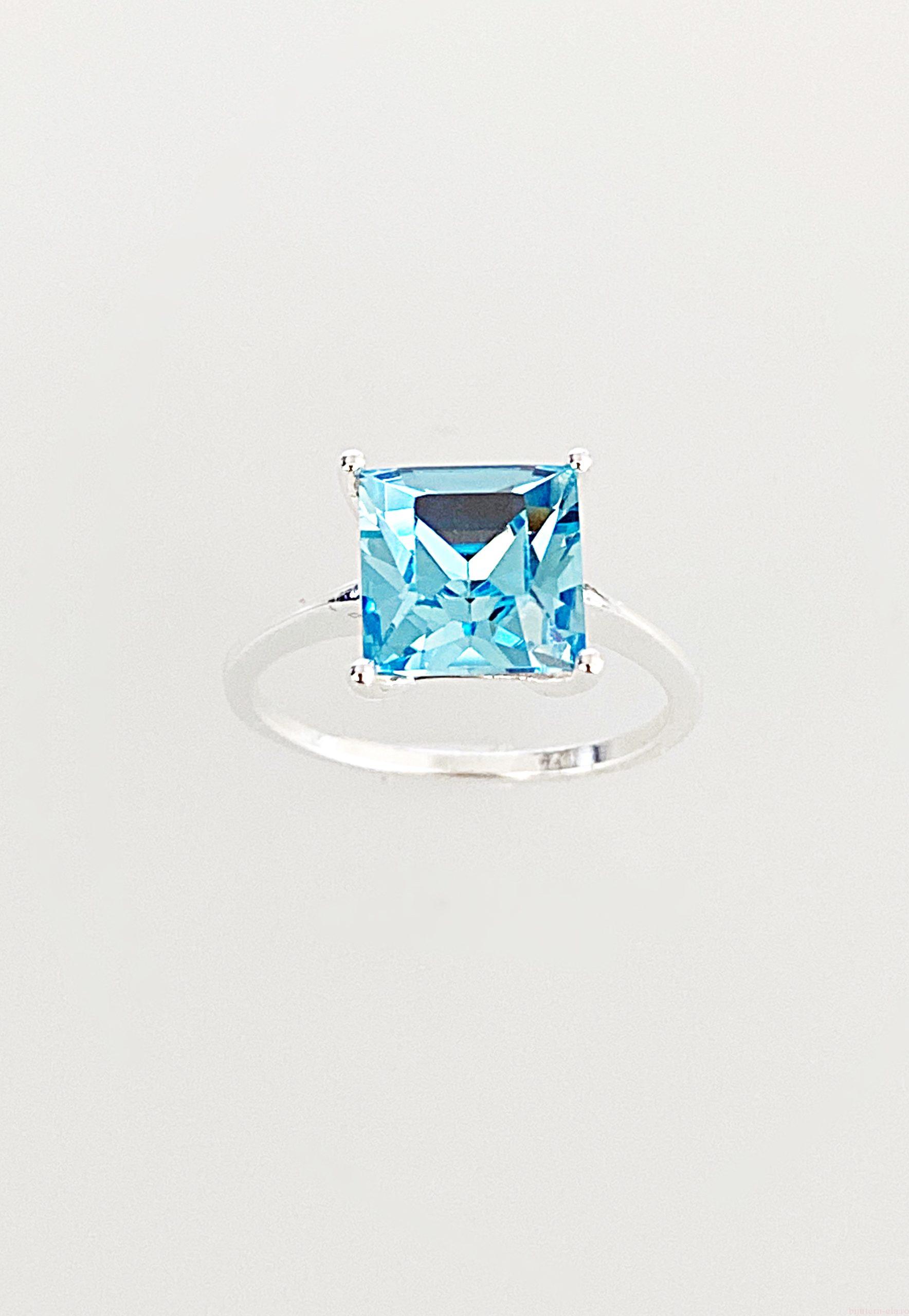 IMG_5057 Inel din Argint 925 marcat si Swarovski, model Princess Cut, culoare Aquamarine poza 2