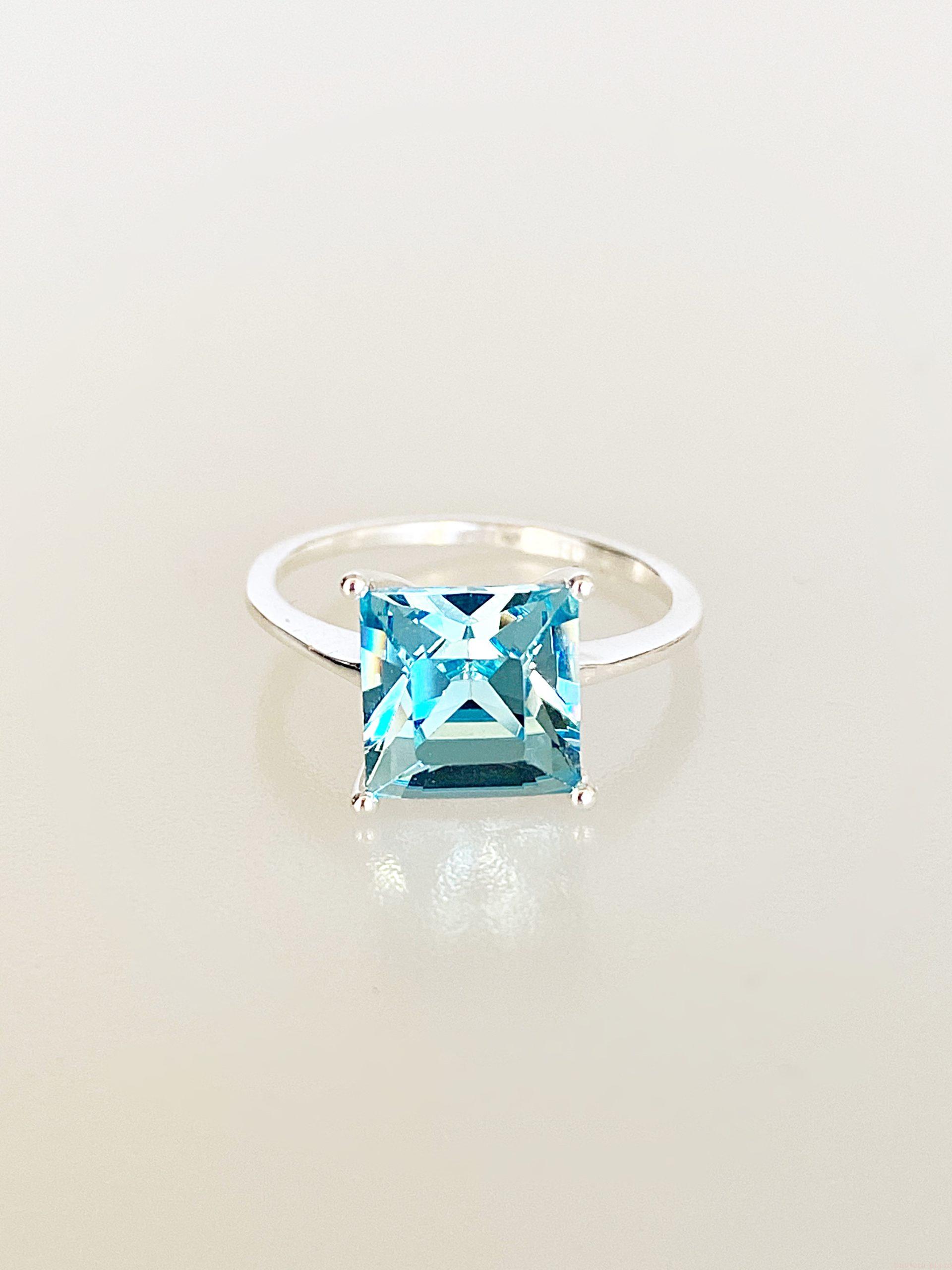 IMG_5058 Inel din Argint 925 marcat si Swarovski, model Princess Cut, culoare Aquamarine poza 1