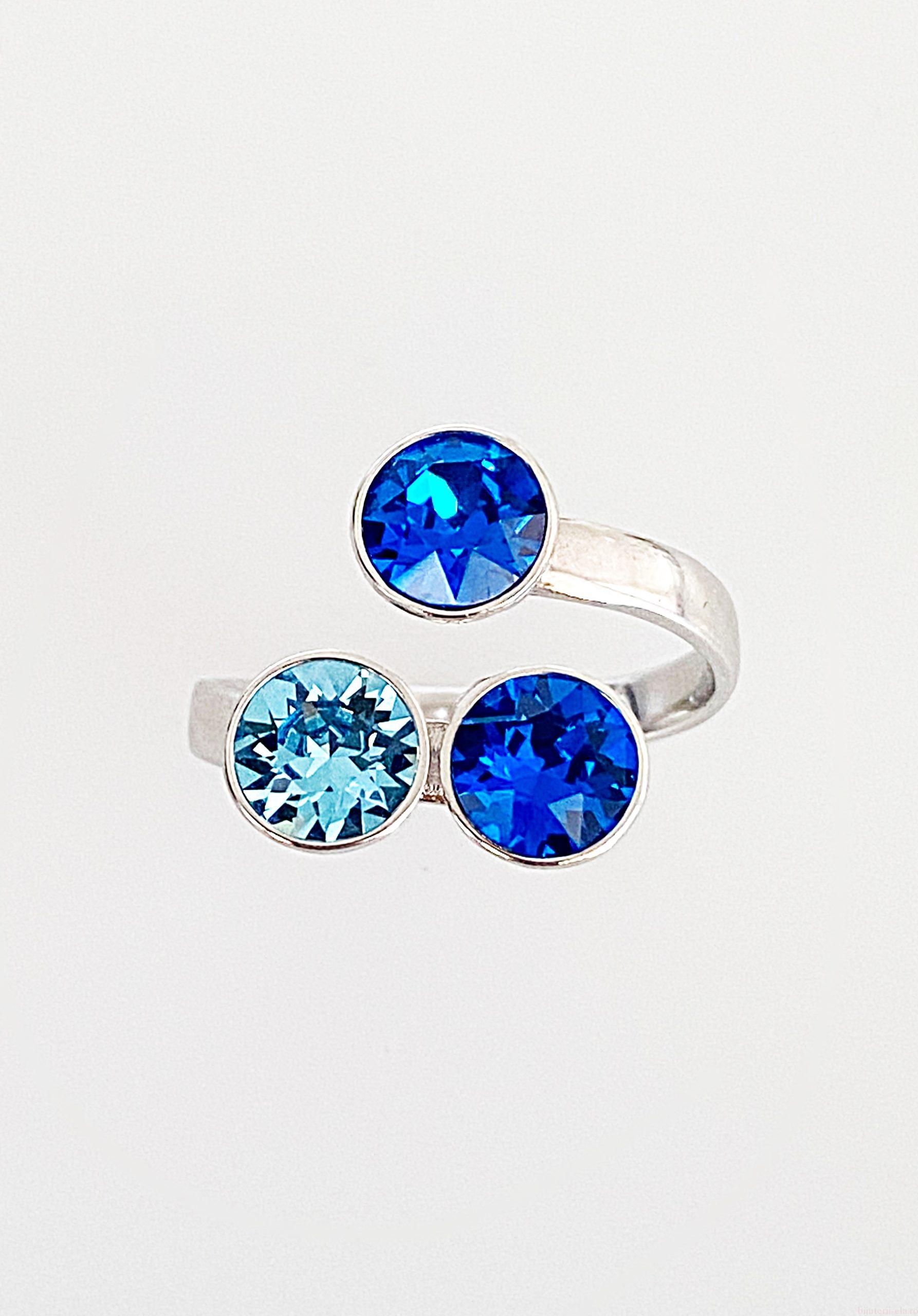 IMG_5063 Inel din Argint 925 marcat si Swarovski, model Chaton x 3, culori Capri Blue x 2 si Aquamarine poza 2