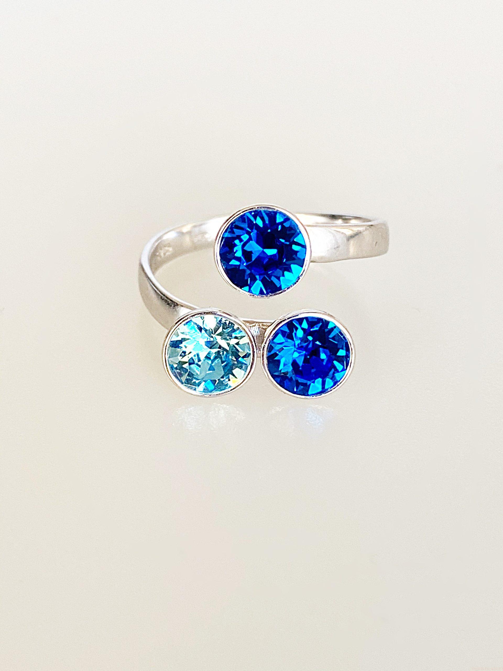IMG_5064 Inel din Argint 925 marcat si Swarovski, model Chaton x 3, culori Capri Blue x 2 si Aquamarine poza 1