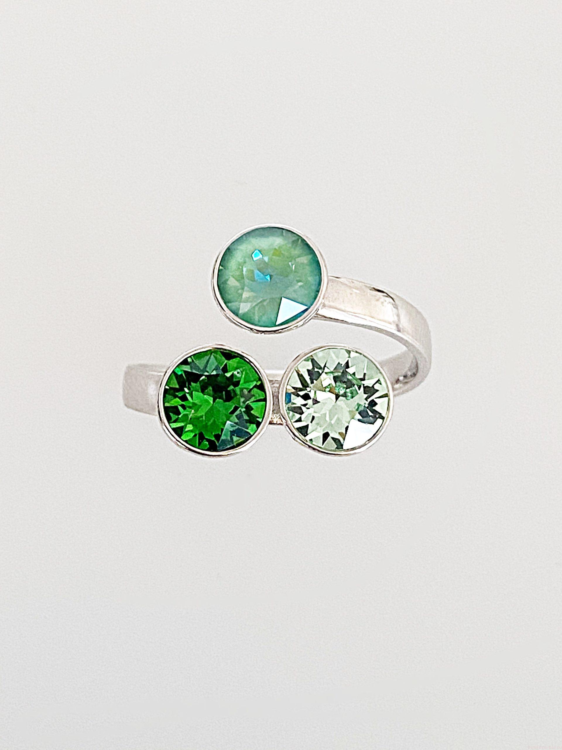 IMG_5065 Inel din Argint 925 marcat si Swarovski, model Chaton x 3, culori Silky Sage DeLite, Crysolite si Fern Green poza 2