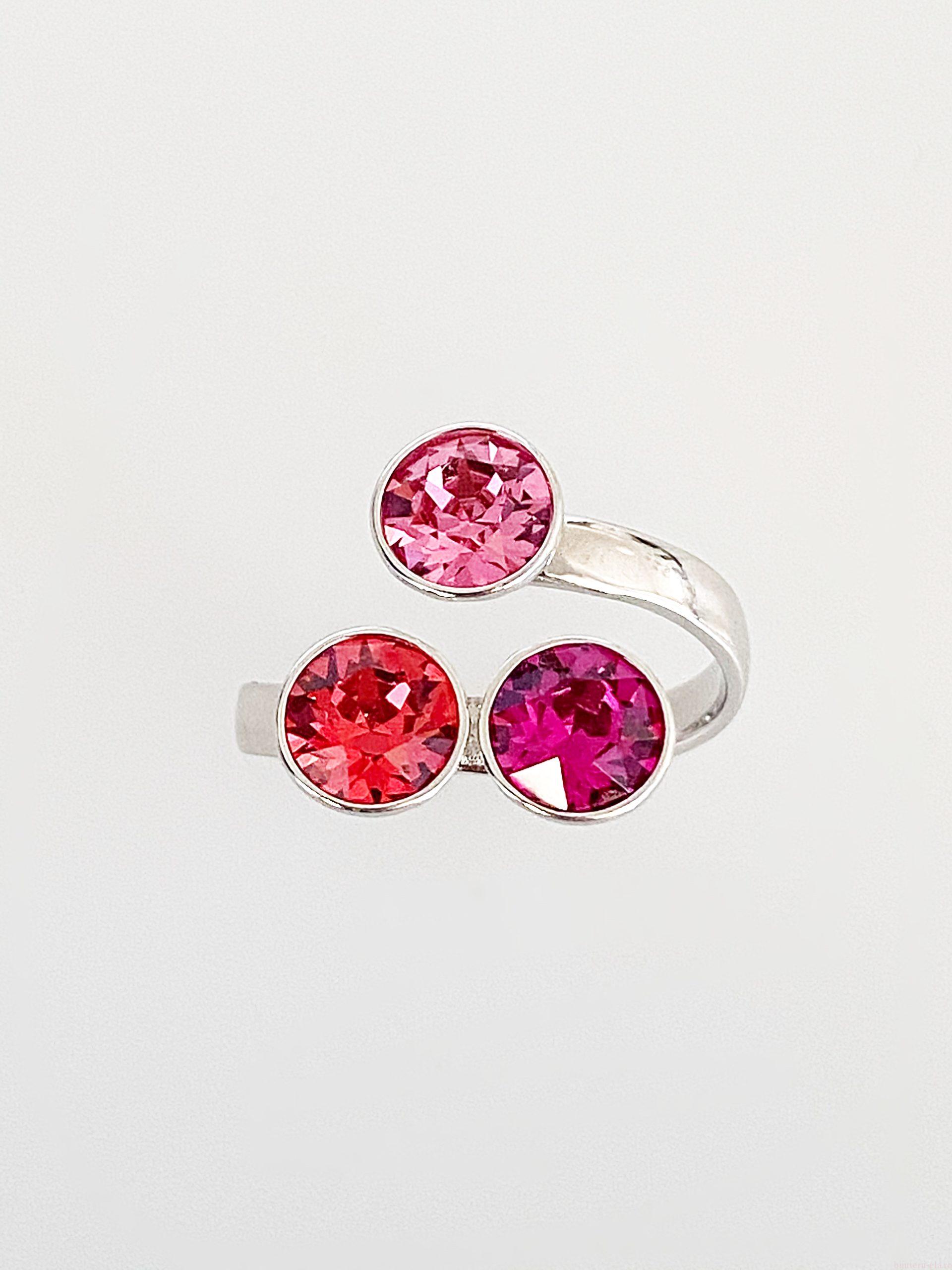 IMG_5069 Inel din Argint 925 marcat si Swarovski, model Chaton x 3, culori Rose, Padparadscha si Fuchsia poza 2
