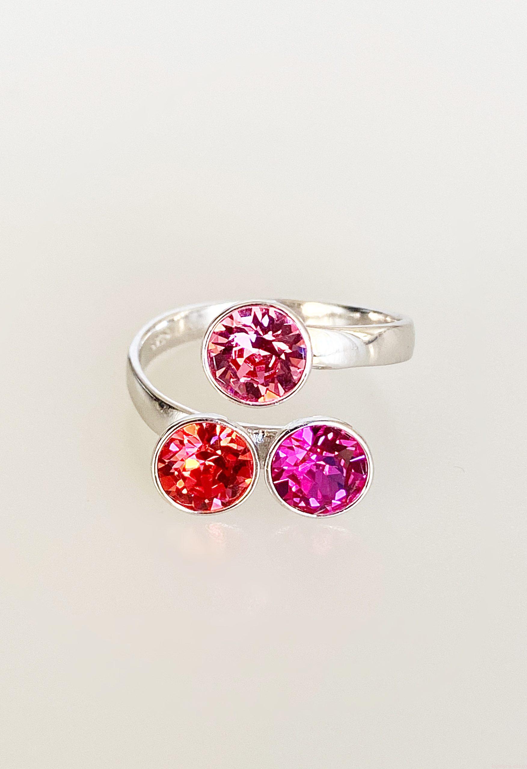IMG_5070 Inel din Argint 925 marcat si Swarovski, model Chaton x 3, culori Rose, Padparadscha si Fuchsia poza 1