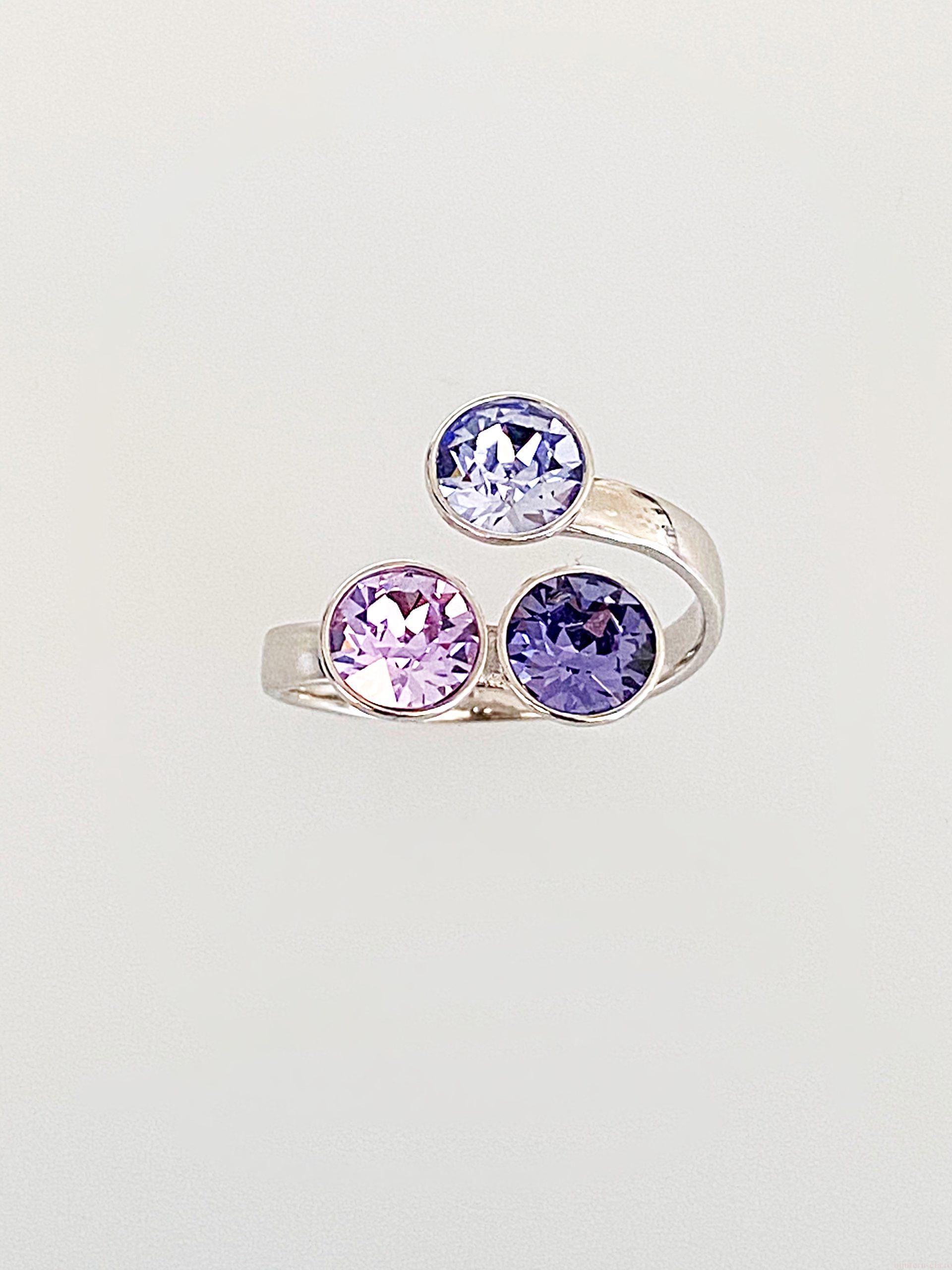 IMG_5079 Inel din Argint 925 marcat si Swarovski, model Chaton x 3, culori Provence Lavander, Violet si Tanzanite poza 2