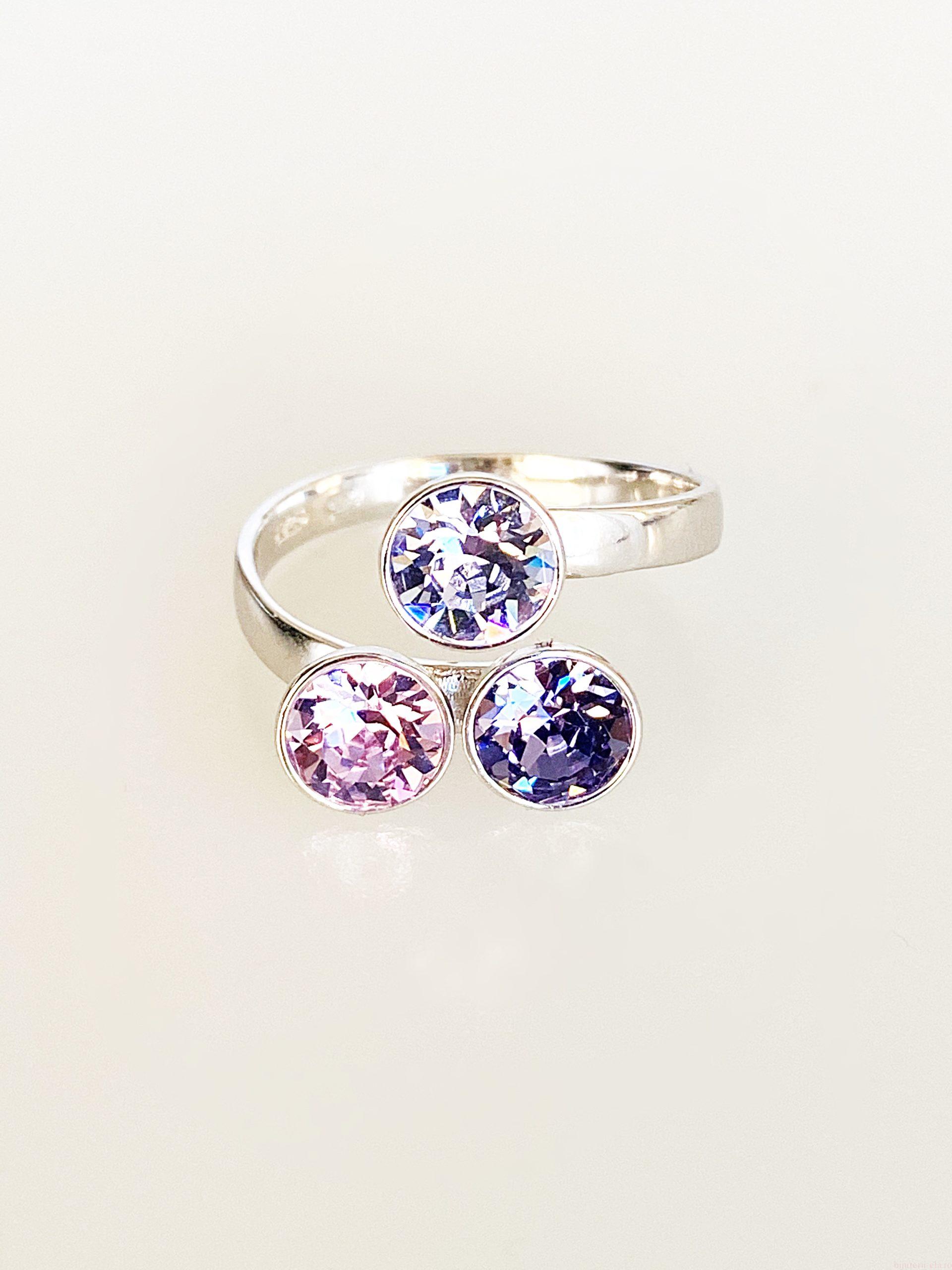 IMG_5080 Inel din Argint 925 marcat si Swarovski, model Chaton x 3, culori Provence Lavander, Violet si Tanzanite poza 1