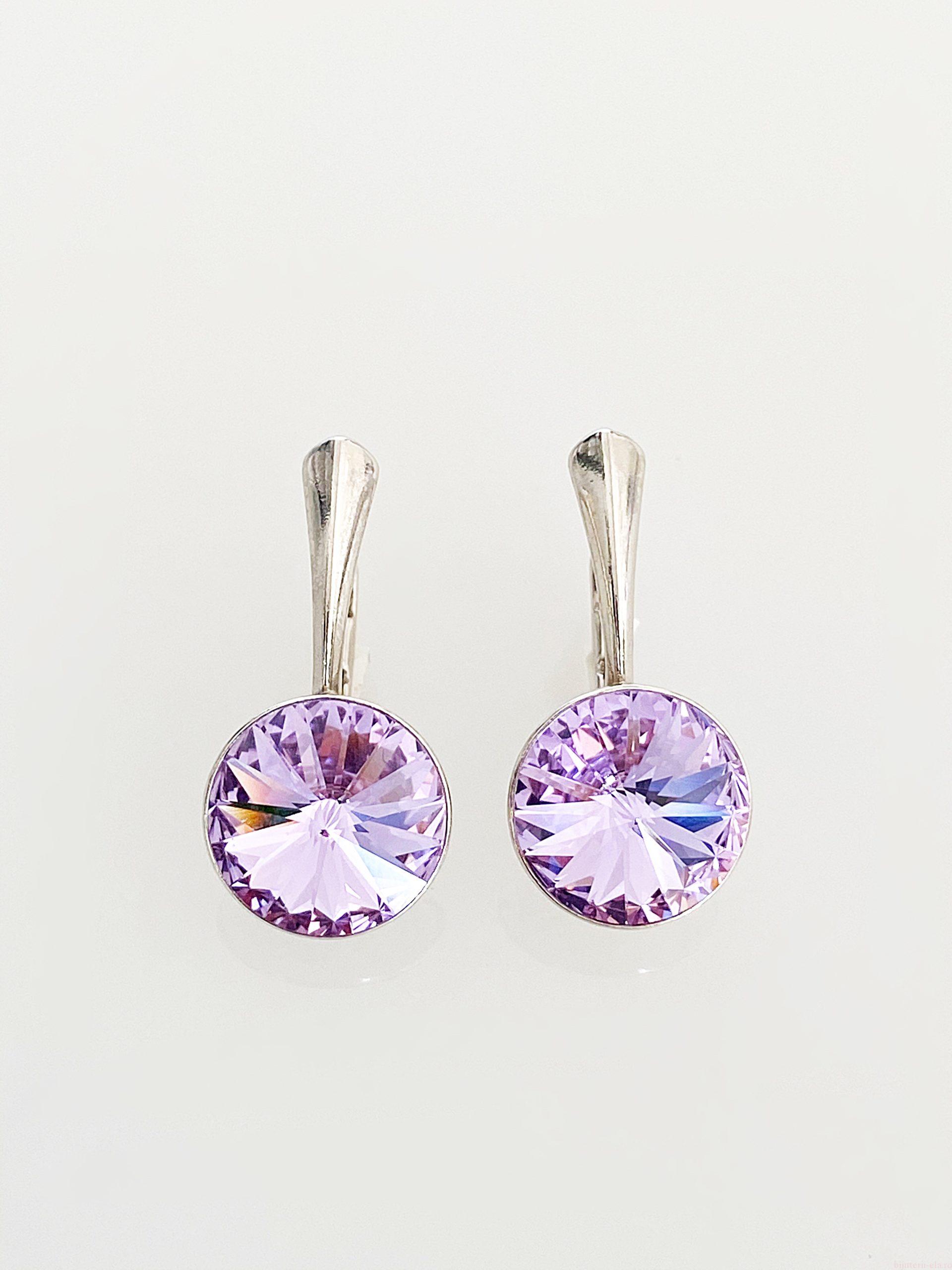 IMG_5181 Cercei din argint 925 rodiat, marcat, cu Swarovski, model Rivoli, culoare Violet, dimensiune cristale 10 mm