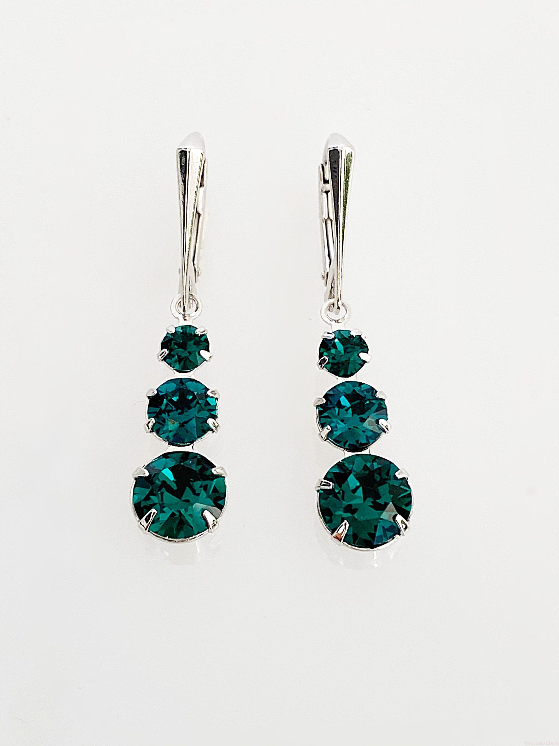 IMG_5183 Cercei din argint 925 rodiat, marcat, cu Swarovski, model Chaton x 3, culoare Emerald,