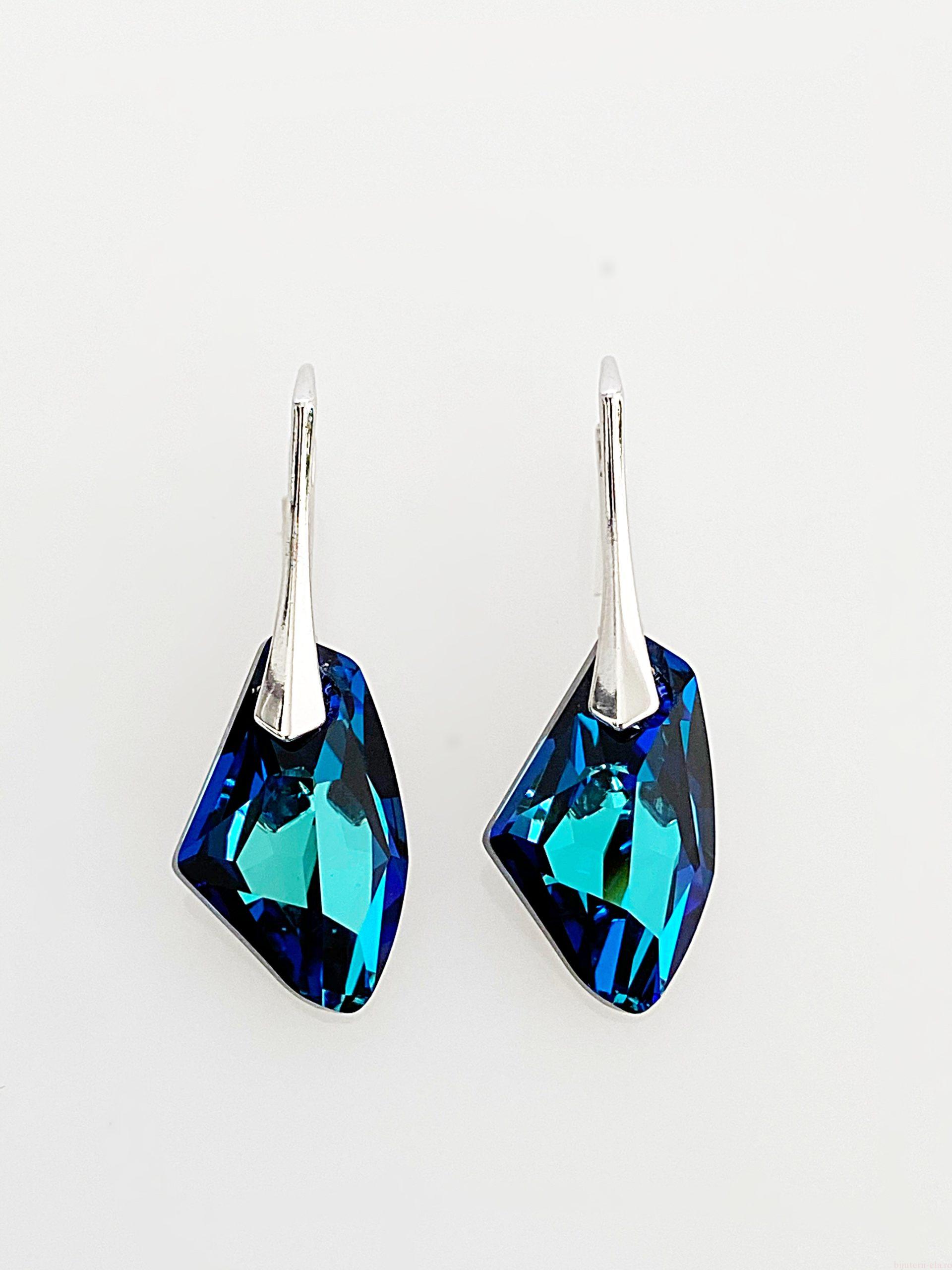 IMG_5191 Cercei din argint 925 rodiat, marcat, cu Swarovski, model Galactic , culoare Bermuda Blue
